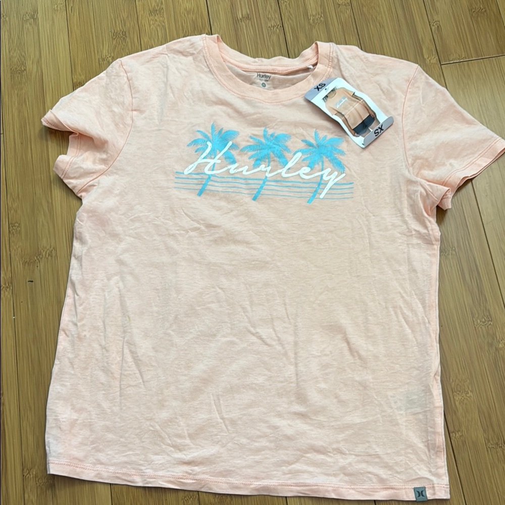 Hurley Light Pink Tee with Blue Palm Graphics
